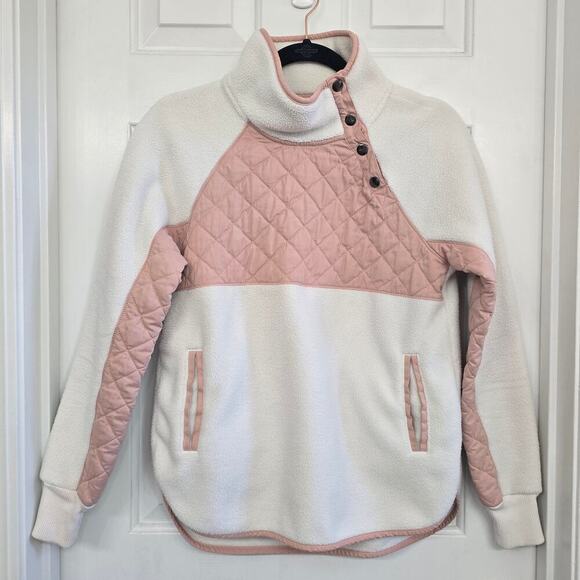 Abercrombie & Fitch Tops - Abercrombie & Fitch XS Quilted Fleece Pullover Pink Cream Snap Cozy Loungewear